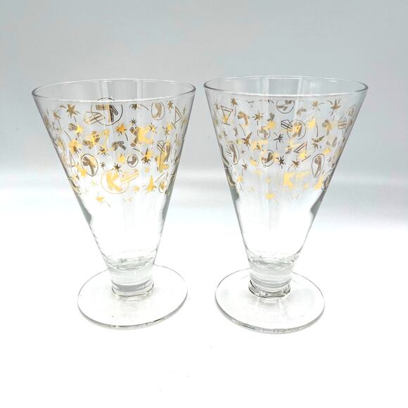 Vintage MCM Set of 2 Kahlua Celebration Atomic Cocktail Stemmed Glasses 5.25" - Picture 2 of 6